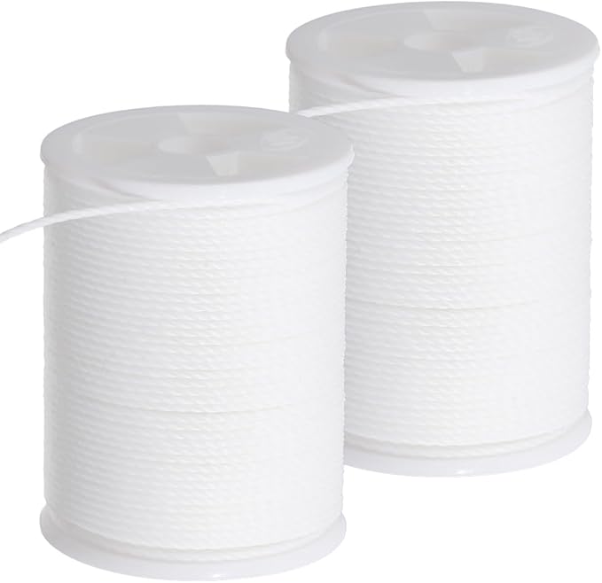 2 Rolls 24 Yards 1MM Round White Wax String Waxed Beading Rope Polyester Taiwan Twist Cord Sturdy Thread Strings for Jewelry Making Bracelet Necklaces Waist Macrame Vase Decor Supplies