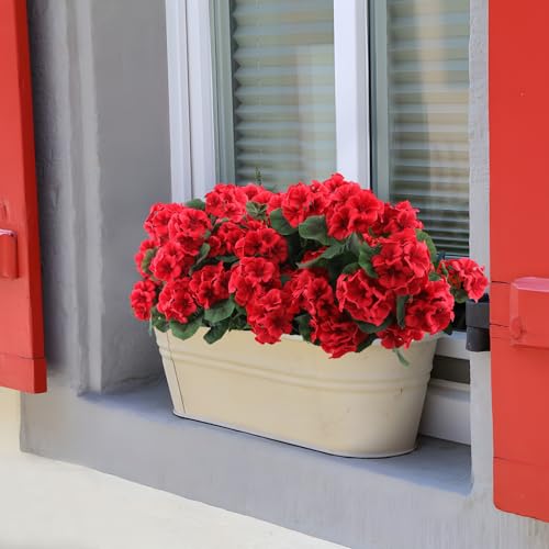 24 Pcs Artificial Geranium Flowers for Outdoors Geranium Silk Red Flowers Outdoor UV Resistant Garden Plants Faux Flower for Christmas Home Kitchen Table Centerpieces Decor