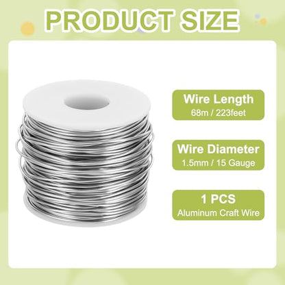 15 Gauge Anodized Aluminum Craft Wire Bendable Bonsai Training Wire 223 Feet 1.5mm for Sculpting Crafts Wreath Floral Beading Jewelry Making