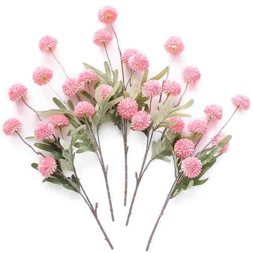 5pcs Pink Faux Silk Mums Artificial Flowers (5 Count)