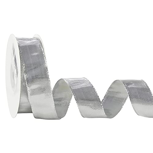 Silver Wired Woven Metallic Ribbon (75 Foot)
