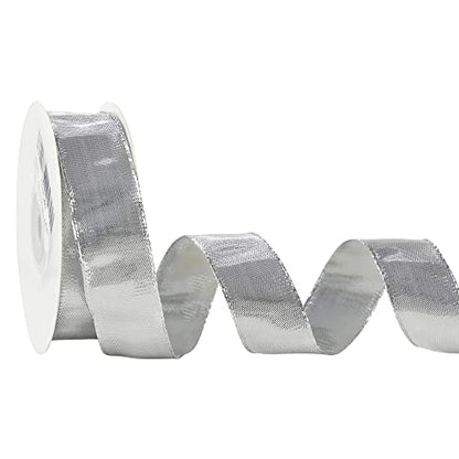 Silver Wired Woven Metallic Ribbon (75 Foot)