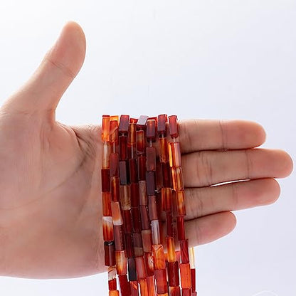 Natural Red Agate Rectangle Tube Beads 4x13mm 38cm (28 Count)