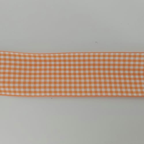 1.5 Inch Orange and White Woven Edge Plaid Chekered Ribbon 100% Polyester Gingham Ribbon 25 Yards Each Roll for Halloween Thanks