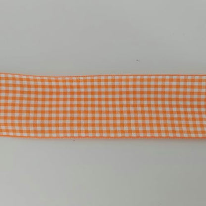 1.5 Inch Orange and White Woven Edge Plaid Chekered Ribbon 100% Polyester Gingham Ribbon 25 Yards Each Roll for Halloween Thanks