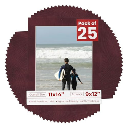 Pack of 25 Acid Free 11x14 Mats Bevel Cut for 9x12 Photos (25 Count)