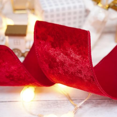 Red Velvet Ribbon 2.5 Inch x 10 Yards for Christmas Tree Topper Home Decoration Wreath Gift Wrapping DIY Craft (30 Foot)