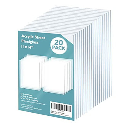 Plexiglass Sheets Acrylic Sheets 20 Pack of 11x14’’ 0.04 Thick Clear Plastic Cast Transparent Plexi Glass for Crafting Projects