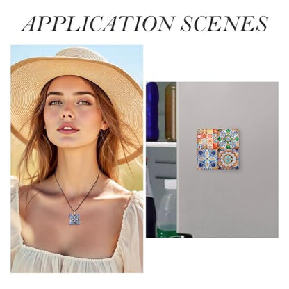 20Pcs 30mm Square Glass Cabochons Flower Printed Mosaic Tile Glass Cabochon Vintage Flower Floor Dome Cabochon for Photo Pendant Earrings Necklace Bracelet Keychain Rings Jewelry Making
