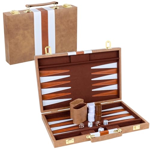 Backgammon Set 2 Players Classic Backgammon Sets for Adults Board Game with PU Leather Case Portable and Travel Backgammon Set