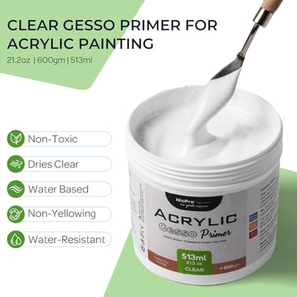 Clear Gesso Primer for Acrylic Painting (21.2 Ounce)