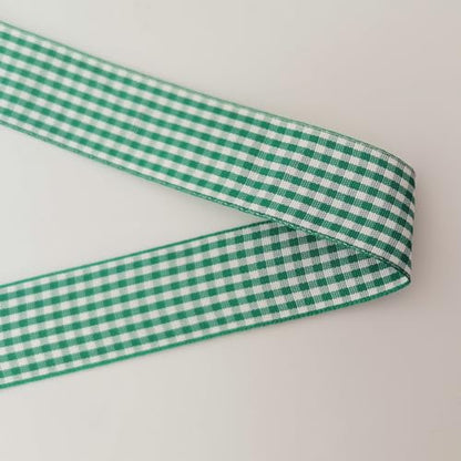 Green and White Woven Edge Plaid Ribbon 100% Polyester Gingham Ribbon 25 Yards Each Roll (75 Foot)