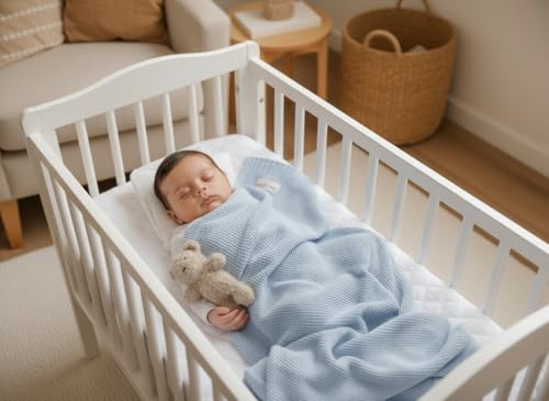100% Organic Cotton Heritage Knit Textured Baby Quilt Blanket for Boys