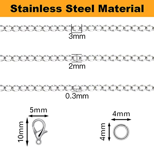 33ft Twisted Cable Chain 2mm Silver Stainless Steel Link Chain