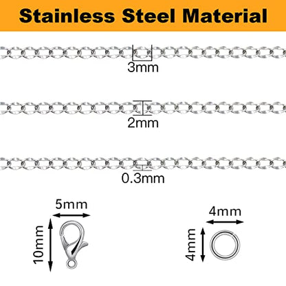33ft Twisted Cable Chain 2mm Silver Stainless Steel Link Chain