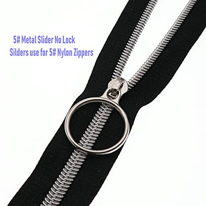 5 Silver Metallic Nylon Coil Zippers by The Yard Bulk 10 Yards Black Zipper Tape with 25pcs Silver Sliders for DIY Sewing Tailor Craft Bag