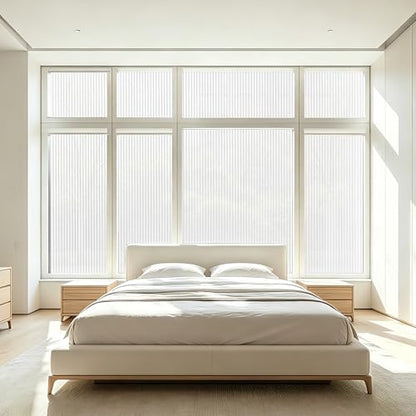 Reeded Glass Privacy Film Frosted Window Cling Window Privacy Film 3D Decor UV Blocking Heat Control Static Cling Vinyl Removable Cover for Bathroom Living Room Office