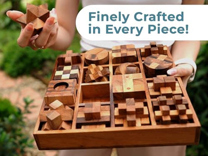 16 in 1 Wooden Brain Teaser Puzzles for Adults and Seniors Interlocking 3D Mini Wood Mind Games Hand Puzzle Teasers Set Toys Coffee Table Games Gift