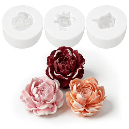 3Pcs 3D Jasmine Peony Flower Silicone Molds for Candle & Soap DIY Craft (3 Count)