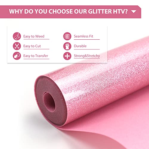 Glitter HTV 12" x 10ft Pink Glitter HTV Heat Transfer Vinyl