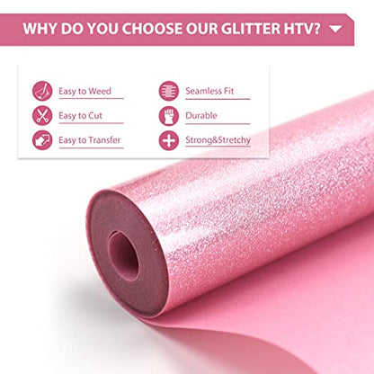 Glitter HTV 12" x 10ft Pink Glitter HTV Heat Transfer Vinyl