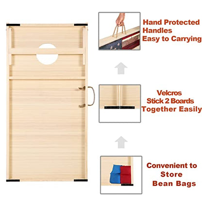 Solid Wood Cornhole Set Vintage American Flag Cornhole Outdoor Game