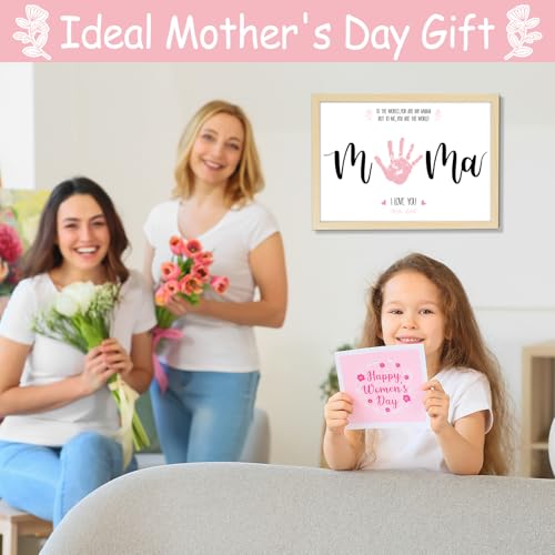 Mother's Day Handprint Art Craft DIY Kit Mother's Day Gifts from Daughter or Son Children Adults Handprint Keepsake with Wood Frame for Mom Grandma Birthday Holiday Activities 12x16 Inch