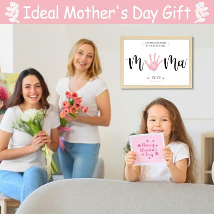 Mother's Day Handprint Art Craft DIY Kit Mother's Day Gifts from Daughter or Son Children Adults Handprint Keepsake with Wood Frame for Mom Grandma Birthday Holiday Activities 12x16 Inch