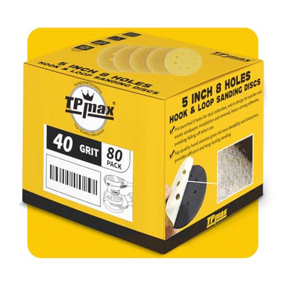 80PCS 5 Inch 40 Grit 125mm 8 Hole Sanding Discs Sandpaper (80 Count)