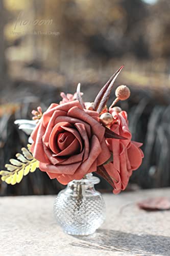Artificial Flowers 25pcs Real Looking Dusty Cedar Foam Fake Roses with Stems for DIY Wedding Bouquets Bridal Shower Centerpieces Floral Arrangements Party Tables Home Decorations (25 Count )