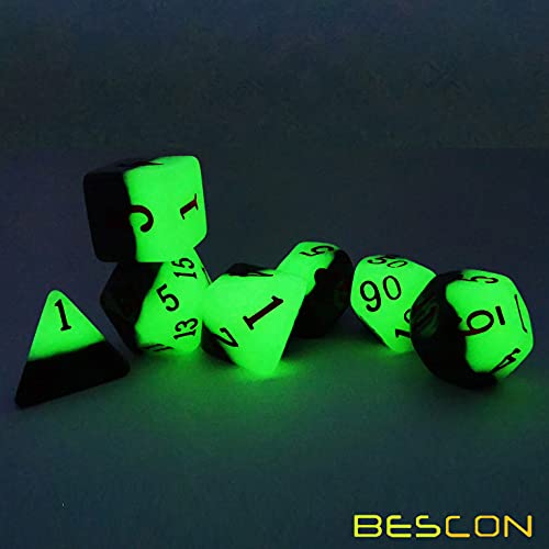 Bescon Two Tone Glowing Polyhedral Dice 7pcs Set Green Dawn