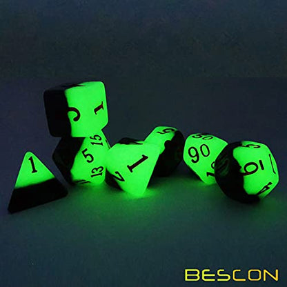 Bescon Two Tone Glowing Polyhedral Dice 7pcs Set Green Dawn