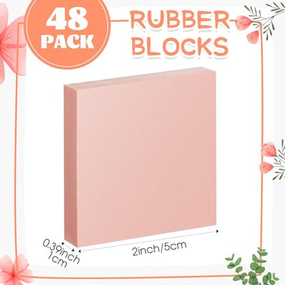 48 Pcs 2" x 2" Rubber Carving Block Printmaking Stamp (48 Count)