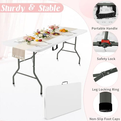 2 Pack 6 Feet Portable Folding Table White