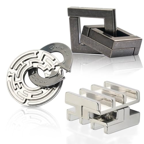 3PCS Fun Metal Brain Teaser Puzzle Games (3 Count)