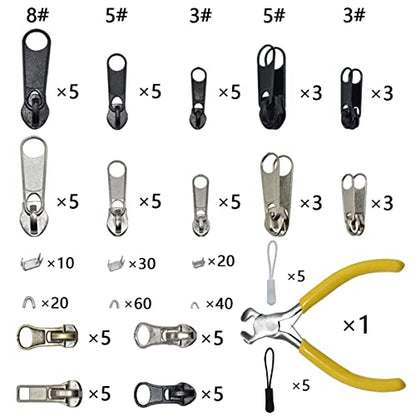 253Pcs Zipper Repair Kit Replacement with Installation Pliers Tool and Zipper Extension Pulls for Sleeping Bags Jacket Tent Luggage Backpacks Boots (253 Count)