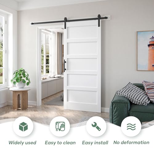 36inx80in White Barn Door and 6.6FT Sliding Barn Door Hardware Kit Included