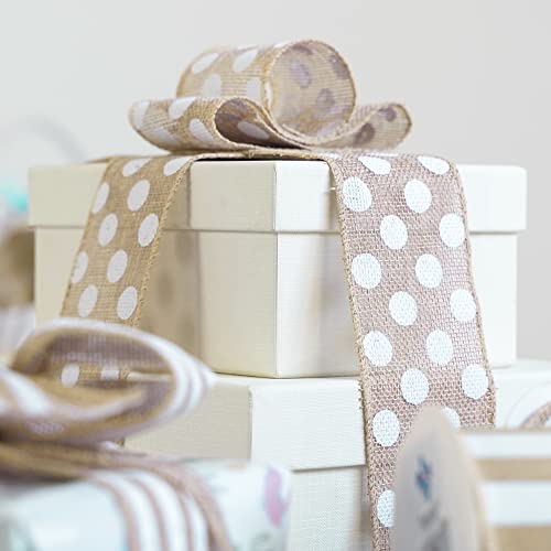 Burlap Ribbon with White Polka Dots (30 Foot)