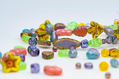 1.4oz (40g) Limited Mix of Czech Glass Beads, Hand Made Set Kit, Purple Spindl Yellow Petunia Glass Beads Mix 001