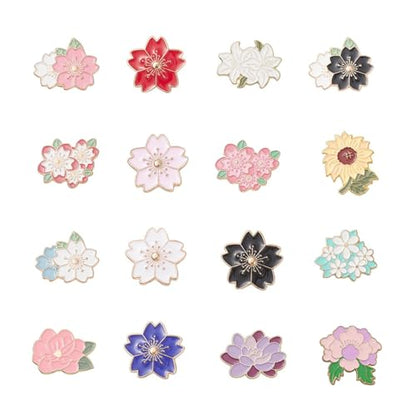 Beadthoven 16pcs Flower Enamel Pins Set Spring Cherry Blossom Metal Enamel Lapel Pin for Clothes Backpack Cute Tiny Sunflower Daisy Brooch Badge Pins Women Gifts Bakpack Bags Scarf Hats DIY Accessory (16 Count)