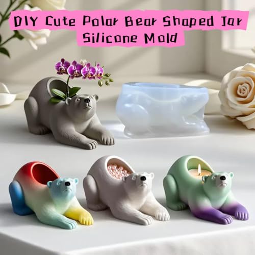 Animal Resin Molds Silicone 3D Cute Polar Bear Epoxy Resin Plaster Candle Holder Wax Molds for Candle Making