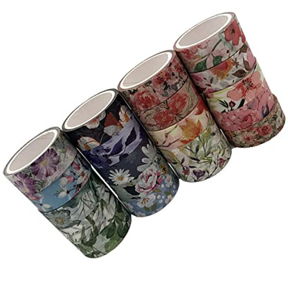 Floral Washi Tape Set 20 Rolls 15mm Wide Flower Decorative Paper Tapes for Scrapbooking (20 Count)