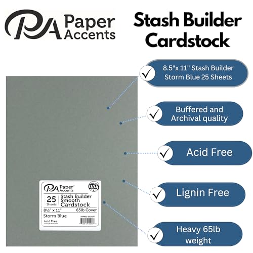 PA Paper Accents Stash Builder Cardstock 8.5" x 11" Storm Blue