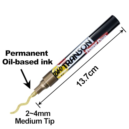 2 Gold Permanent Paint Markers for Fabric Rock Craft Diy Painting Medium Tip Oil Based Waterproof (2 Count)