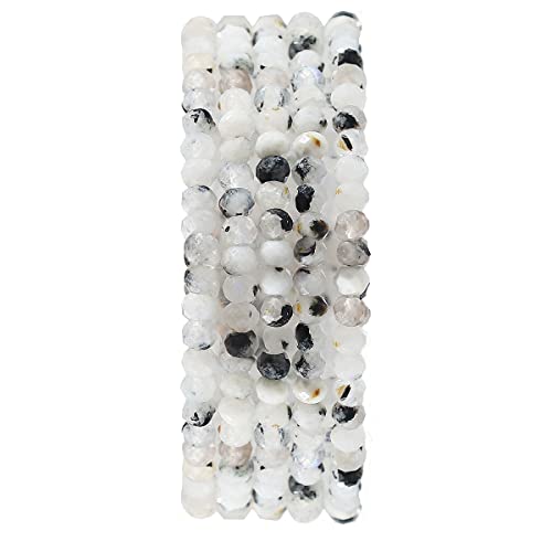 Natural White Spectrolite Beads 4x2mm 120pcs Faceted Rondelle Loose Semi Gemstone Beads for Jewelry Making Design (120 Count)