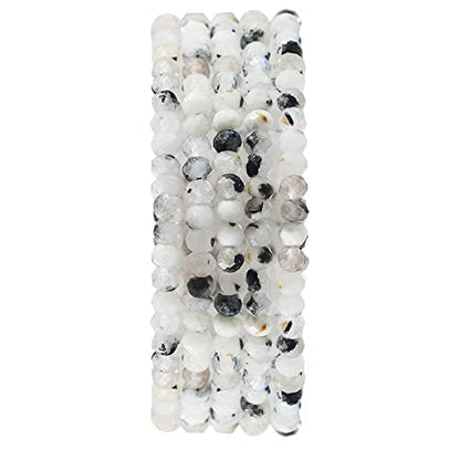 Natural White Spectrolite Beads 4x2mm 120pcs Faceted Rondelle Loose Semi Gemstone Beads for Jewelry Making Design (120 Count)
