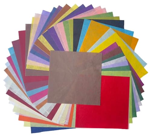 50 Colors 50 Sheets 6 x 6 Inches Natural Fiber Mulberry Tree Square Origami Paper Arts Folding Craft (50 Count)
