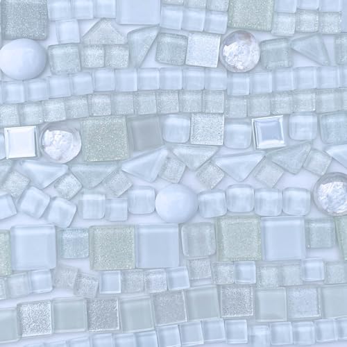 1.1 LB White Irregular Glass Mosaic Tiles with Backing (17.6 Ounce)