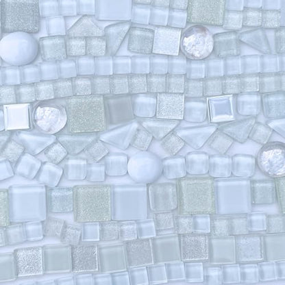 1.1 LB White Irregular Glass Mosaic Tiles with Backing (17.6 Ounce)
