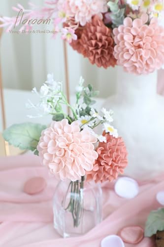 Artificial Dahlia Flowers 25pcs Real Looking Dusty Rose Shades Foam Fake Roses with Stems for DIY Wedding Bouquets Bridal Shower Centerpieces Floral Arrangements Party Tables Home Decoration (25 Count)